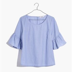 Madewell Women’s Cotton Blouse Size XXS Blue Ruffle Sleeve